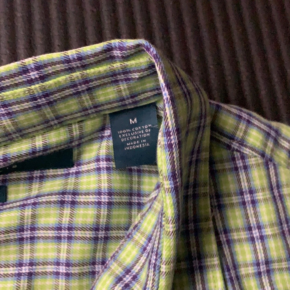 Perry Ellis Checkered Plaid Slim Button Down Green Purple - Picture 6 of 8